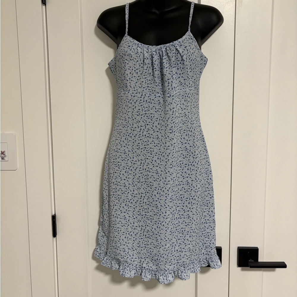 Vintage Blue Floral Spaghetti Strap Mini Dress Size 2 XS